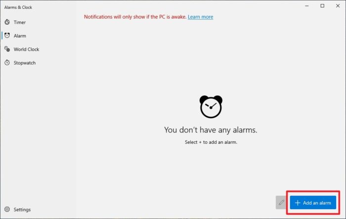 add an alarm - How to Use Alarms in Windows 10 and Make Sure It Will Ring 9