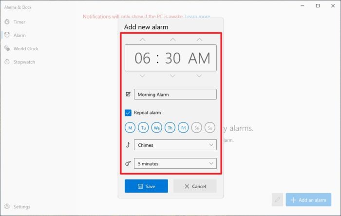 alarm settings - How to Use Alarms in Windows 10 and Make Sure It Will Ring 11