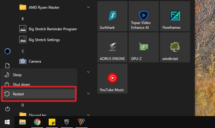 restart 1 - How to Stop Epic Games Launcher from Running on Startup 19