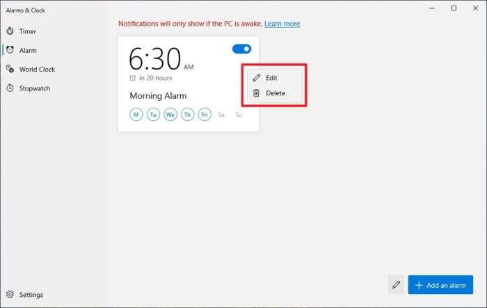 right click alarm - How to Use Alarms in Windows 10 and Make Sure It Will Ring 15