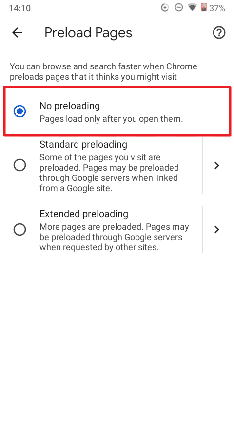 no preloading - How to Disable Chrome Page Preloading to Save Data Plan 17