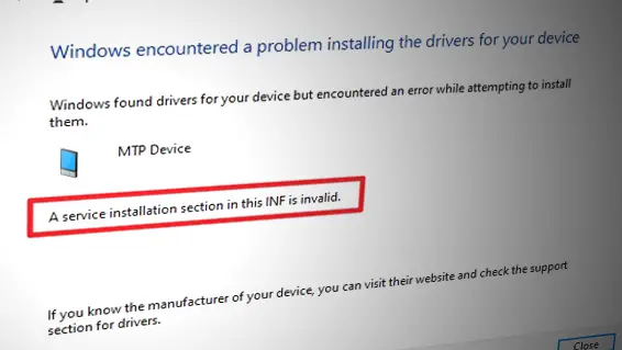 a service installation section in this inf is invalid 169 - How to Fix "A service installation section in this INF is invalid" Error 21