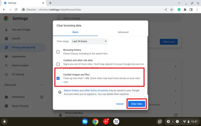cached images and files - How to Clear Cache on Chromebook in 5 Steps 13