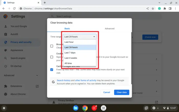 time range - How to Clear Cache on Chromebook in 5 Steps 11