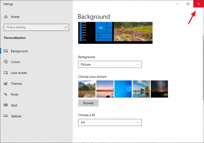 close settings window - How to Change Your Wallpaper Picture in Windows 10 19