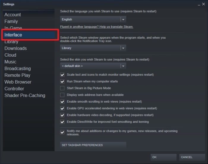 interface 1 - How to Stop Steam from Opening on Startup, Ever Again! 9