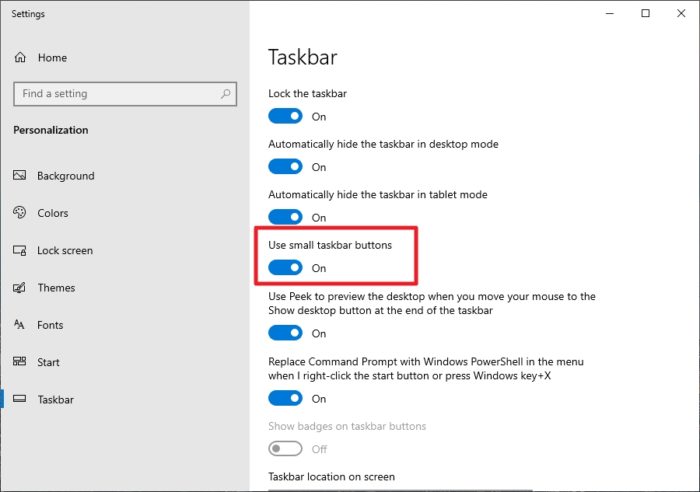 use small taskbar buttons - How to Hide Windows 10 Taskbar to Free Up Screen Space 9
