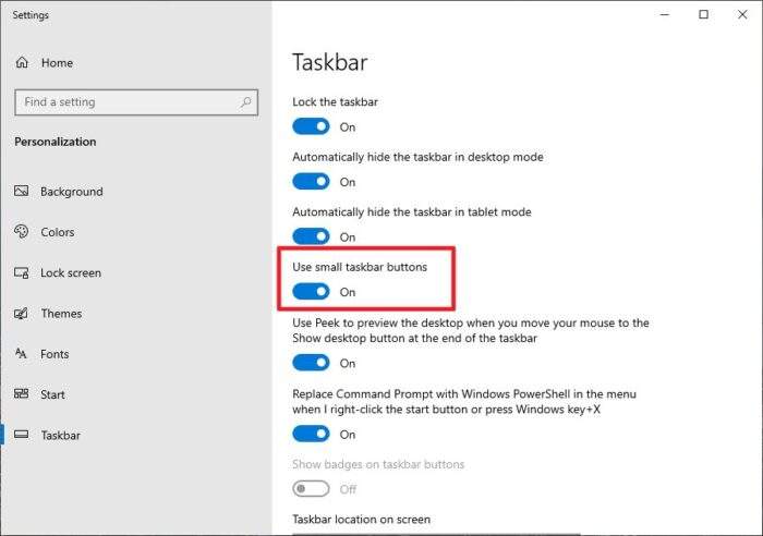 use small taskbar buttons - How to Hide Windows 10 Taskbar to Free Up Screen Space 9