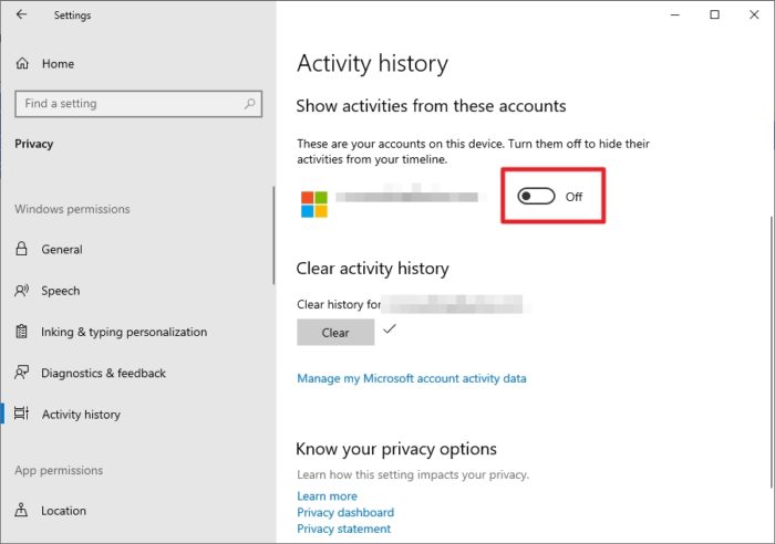 stop activity history - How to Clear Your Activities from Windows 10 Timeline 19