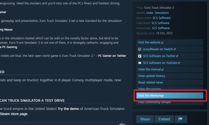 visit the workshop - How to Install Mods to Euro Truck Simulator 2 5