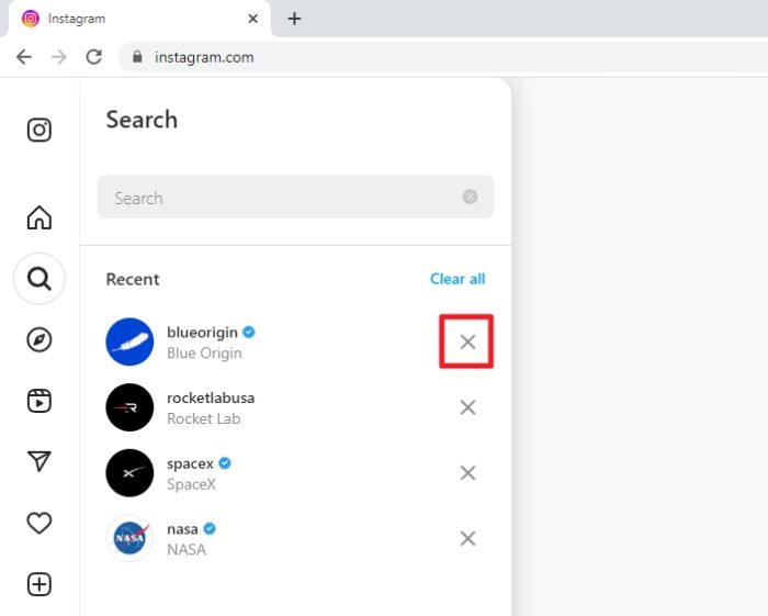 x icon - How to Clear Search History Suggestions from Your Instagram 25
