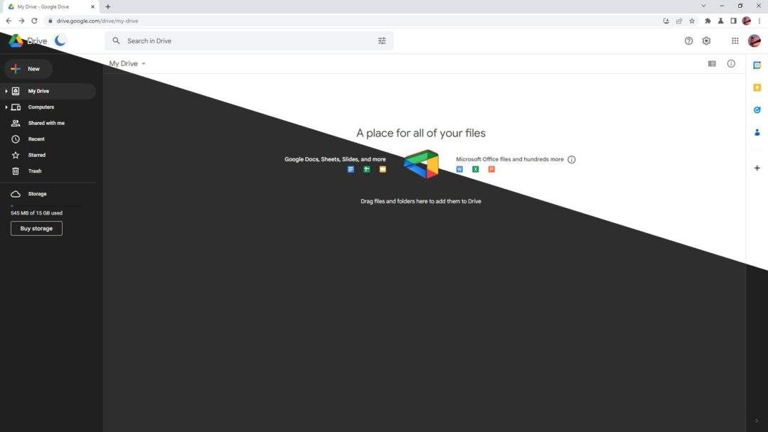 how to set google drive in dark mode