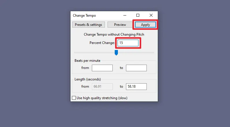 percent change - How to Speed Up Audio in Audacity Without Changing Pitch 15