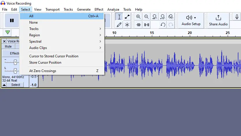 select all - How to Speed Up Audio in Audacity Without Changing Pitch 11