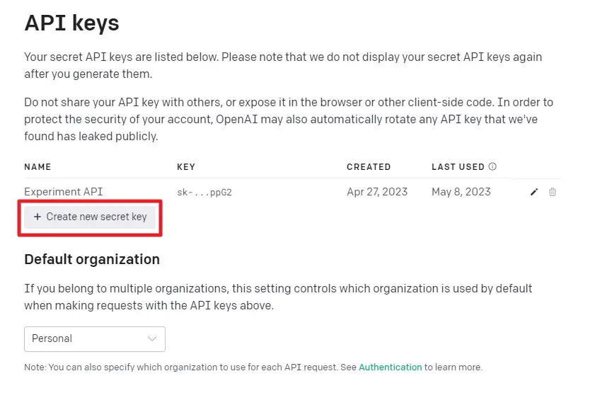 create new secret - How to Get Your OpenAI API Key for GPT Applications 11